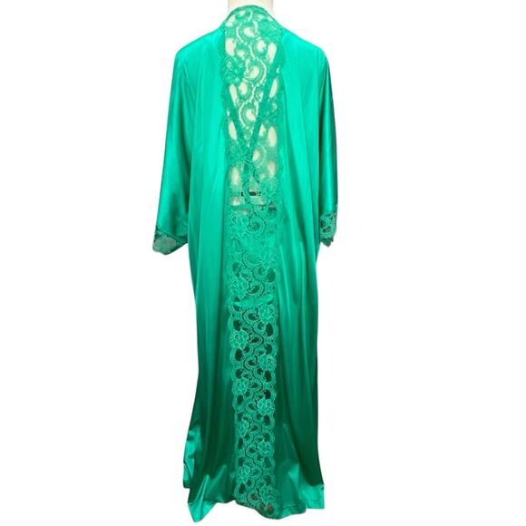 Vintage Lady Romance Nightgown Set Womens 3X Green Satin Lace Trim Feminine - Picture 4 of 16